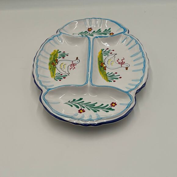 Deruta Italian HandPainted Geese Divided Platter 13.5x9.5 · Blue/White - Picture 7 of 10